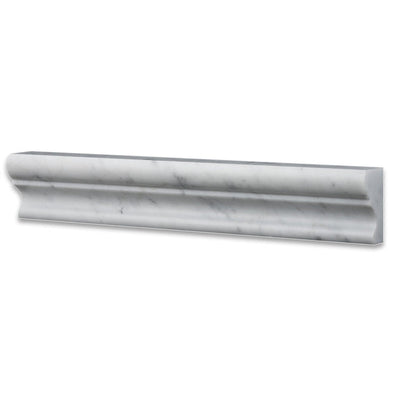 White Carrara Marble Mercer Crown Molding Trim 2x12, Honed