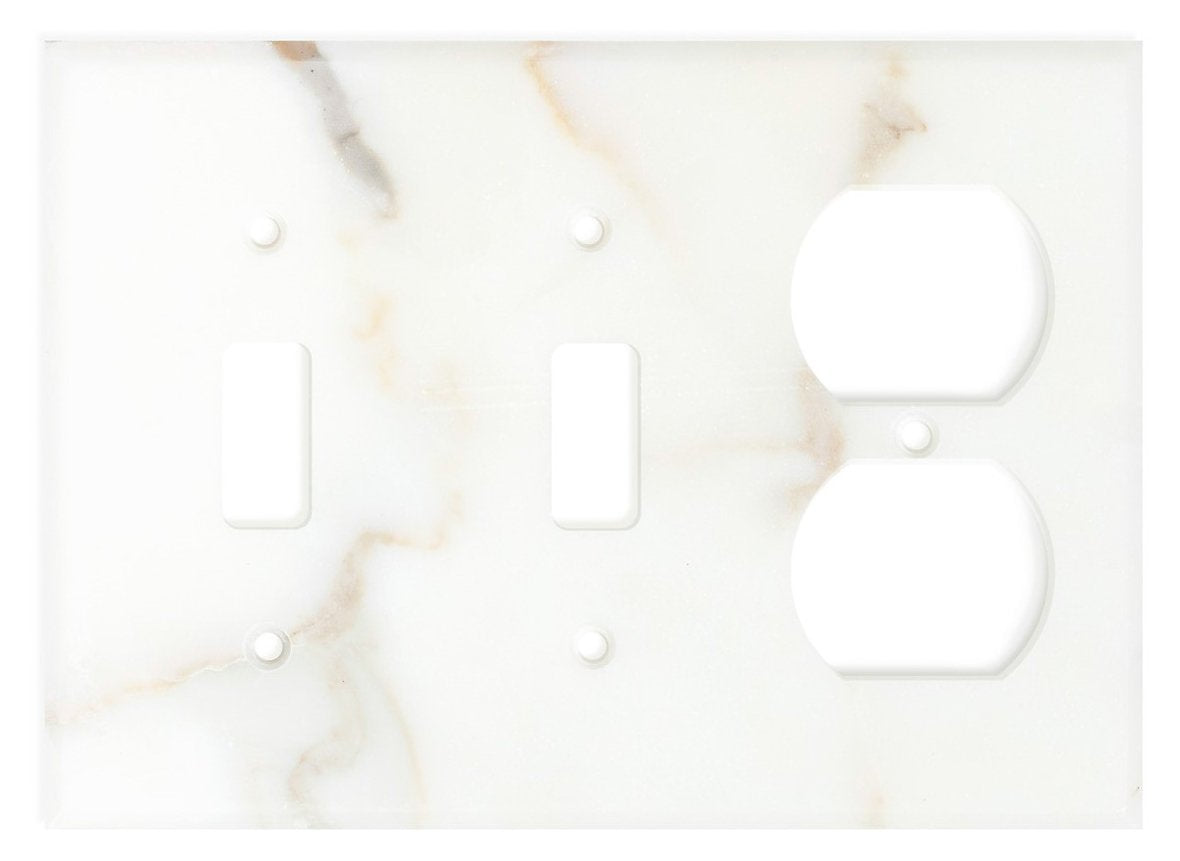 Italian Calacatta Gold Marble Switch Plate Cover, Polished (DOUBLE TOGGLE DUPLEX) - Tilefornia