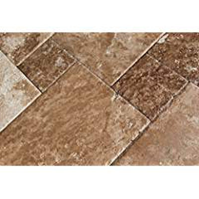 Brown Noce Travertine French Pattern Tile (Versailles), Brushed & Chiseled