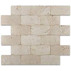 Ivory Travertine 2 X 4 CNC Arched 3-D Brick Mosaic Tile - Box of 5 sq. ft. - Tilefornia