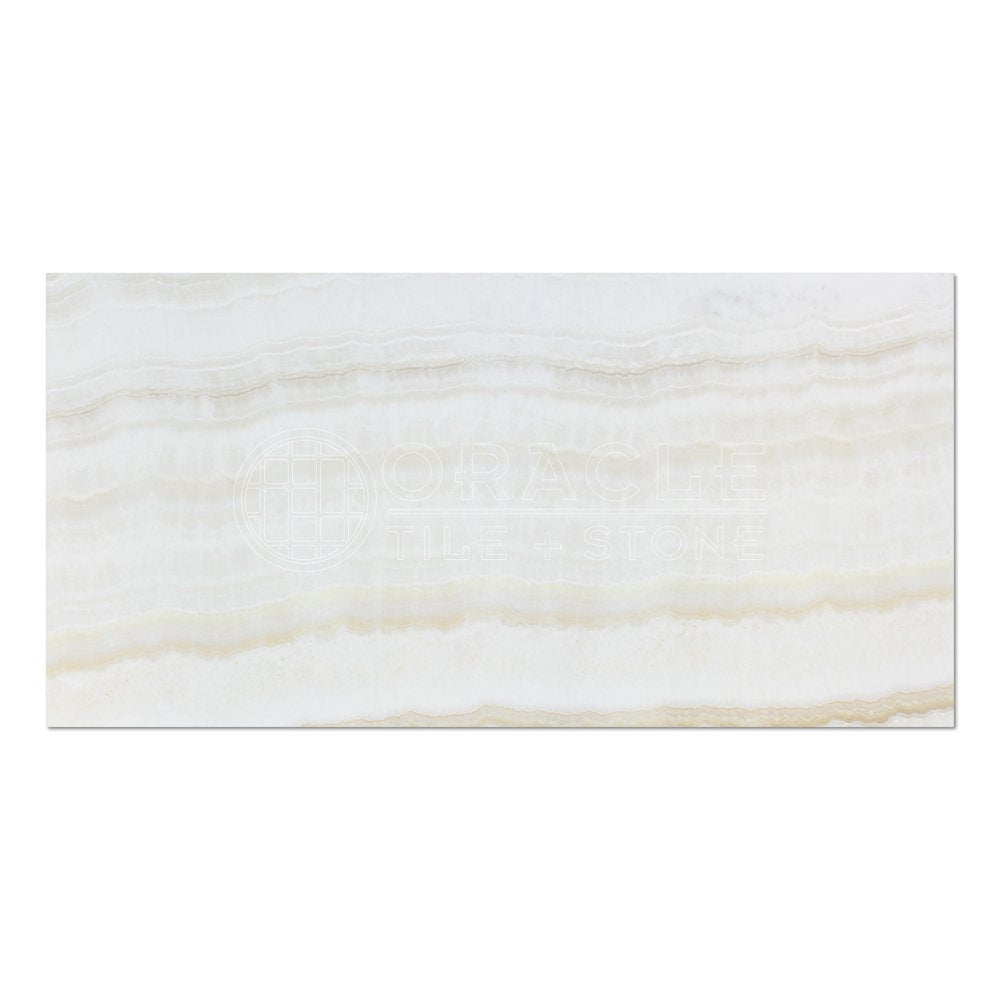 White Onyx (Bianco Fantastico) 12 X 24 Field Tile, Vein-Cut, Polished (2 pcs. 3" X 6" Sample Set) - Tilefornia