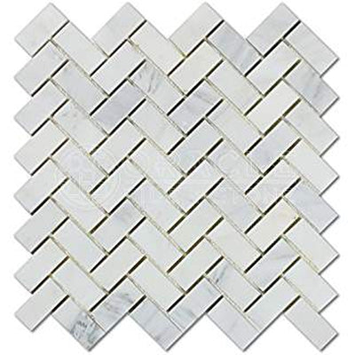 Oriental White Marble Herringbone Mosaic Tile 1x2, Polished
