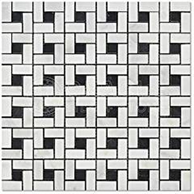 Oriental White Marble Pinwheel Mosaic Tile with Black, Polished