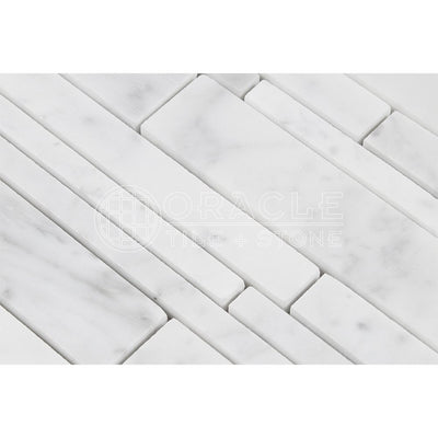 White Carrara Marble Random Strip Mosaic Tile, Polished