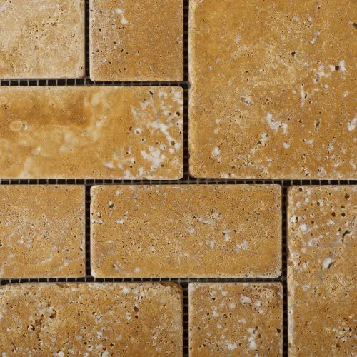 Gold / Yellow Travertine Tumbled 3-Piece Mini Pattern Mosaic Tile - Box of 5 sq. ft. - Tilefornia