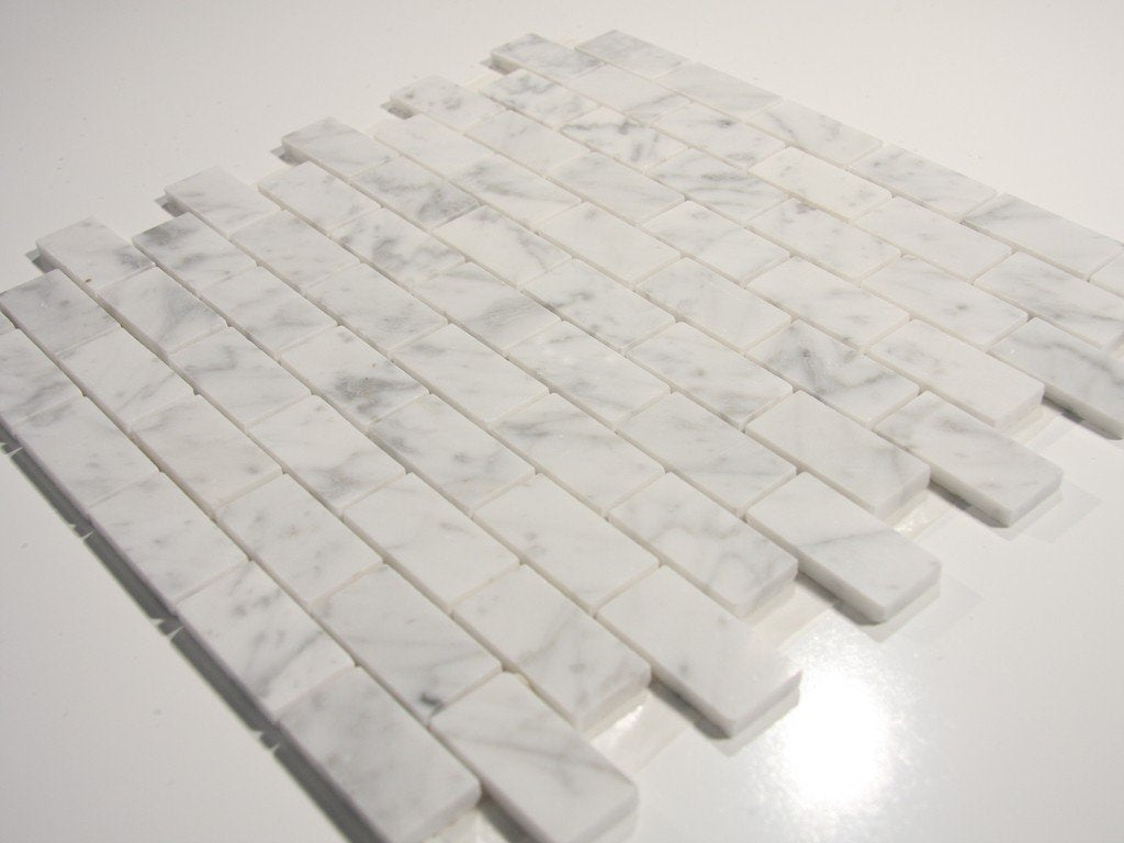 Carrara white 1 x 2 Polished Stone Brick Tile - Tilefornia