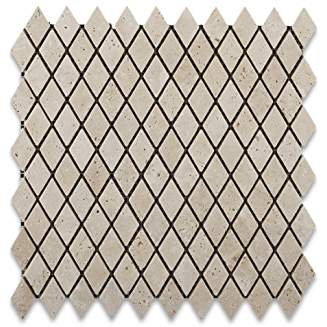 Ivory Travertine Tumbled 1" Diamond Mosaic Tile - Lot of 50 sq. ft. - Tilefornia
