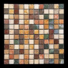 Multi-Color 1X1 Marble-Travertine Tumbled Mosaic Tile - Tilefornia