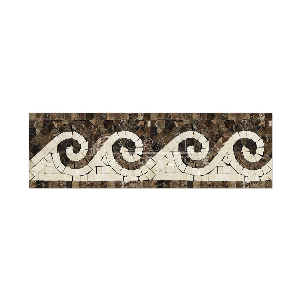 Emperador Dark Spanish Marble Wave Border with Crema Marfil Marble, Polished - Tilefornia