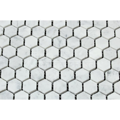White Carrara Marble Hexagon Mosaic Tile 1 in, Honed