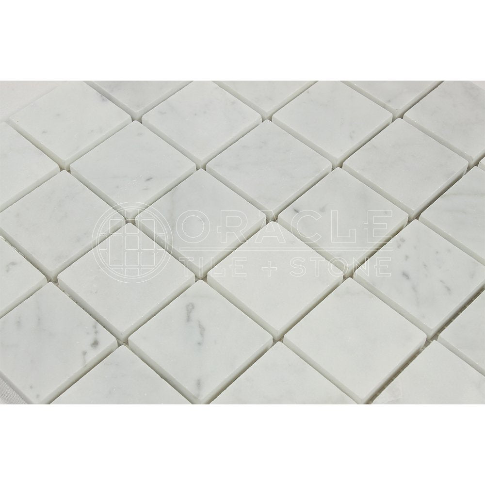 Carrara White Italian (Bianco Carrara) Marble 2 X 2 Mosaic Tile, Polished - Tilefornia