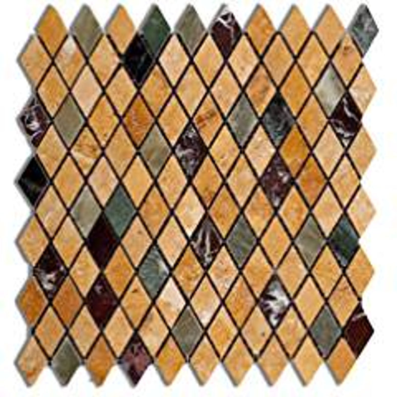 Multi-color Marble & Travertine Modena Harlequin (Diamond / Rhomboid) Polished Mosaic Tile - Box of 5 Sheets - Tilefornia