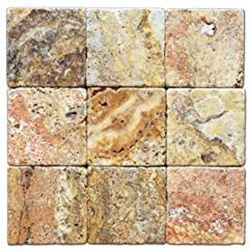 Scabos Travertine 4 X 4 Tile, Tumbled - Box of 5 sq. ft. - Tilefornia