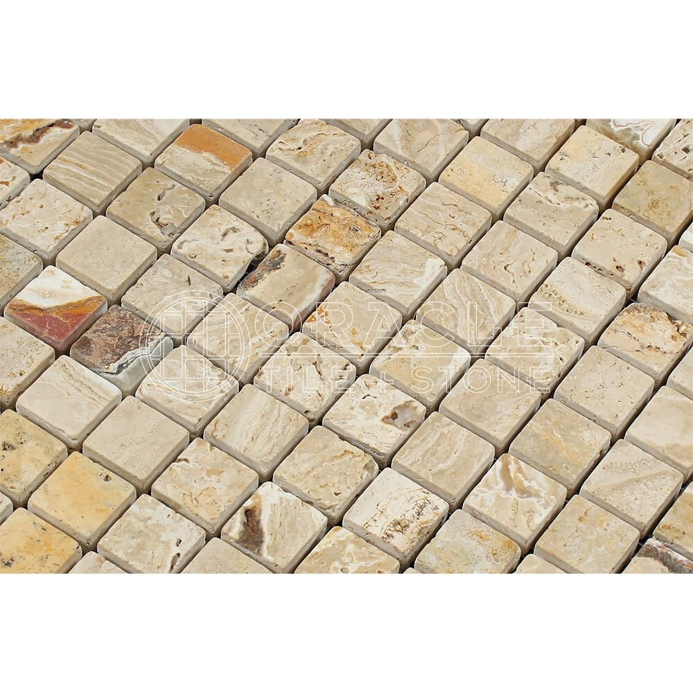 Valencia Travertine 1 X 1 Mosaic Tile, Tumbled (6" X 6" Sample) - Tilefornia