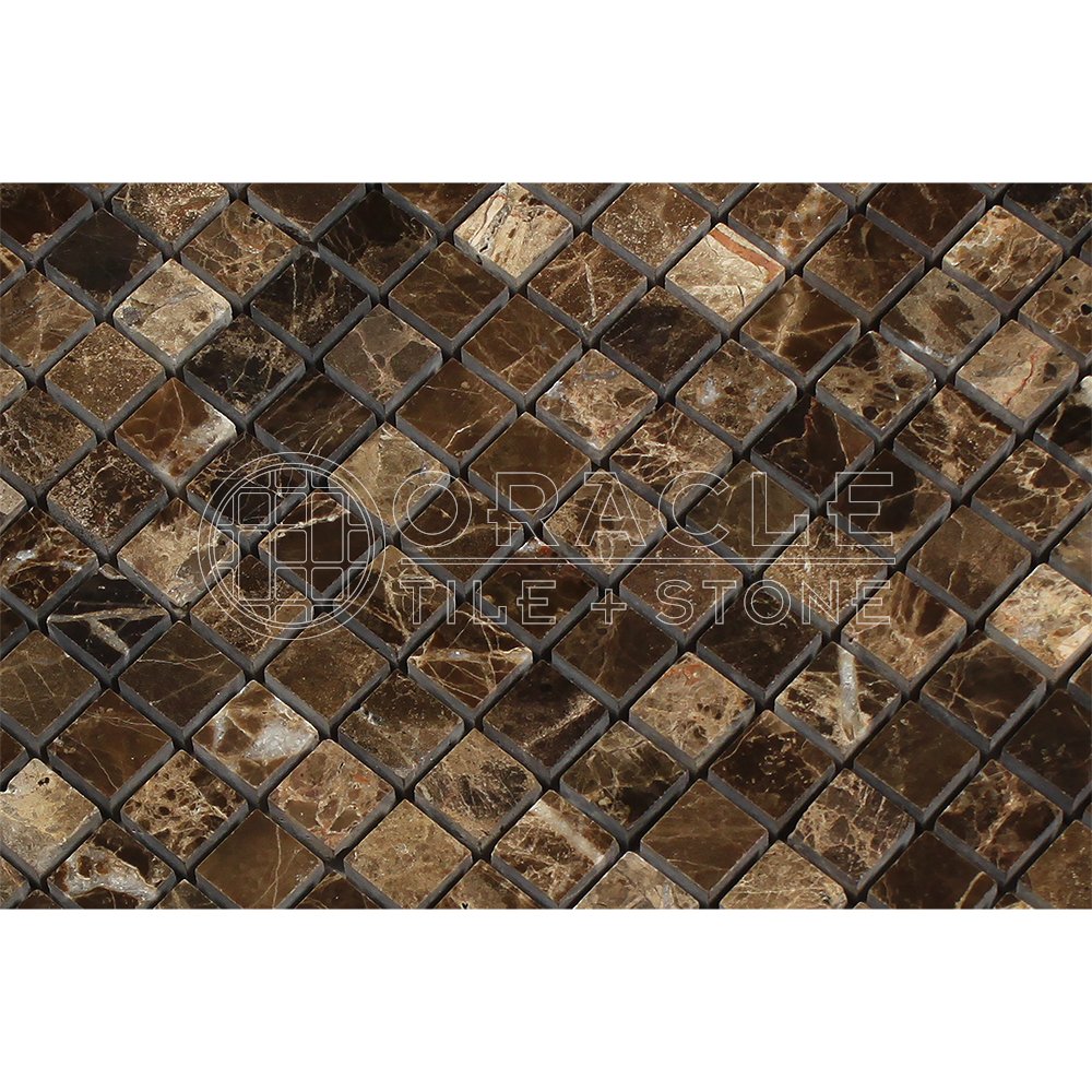 Emperador Dark Spanish Marble 5/8 X 5/8 Mosaic Tile, Polished - Tilefornia