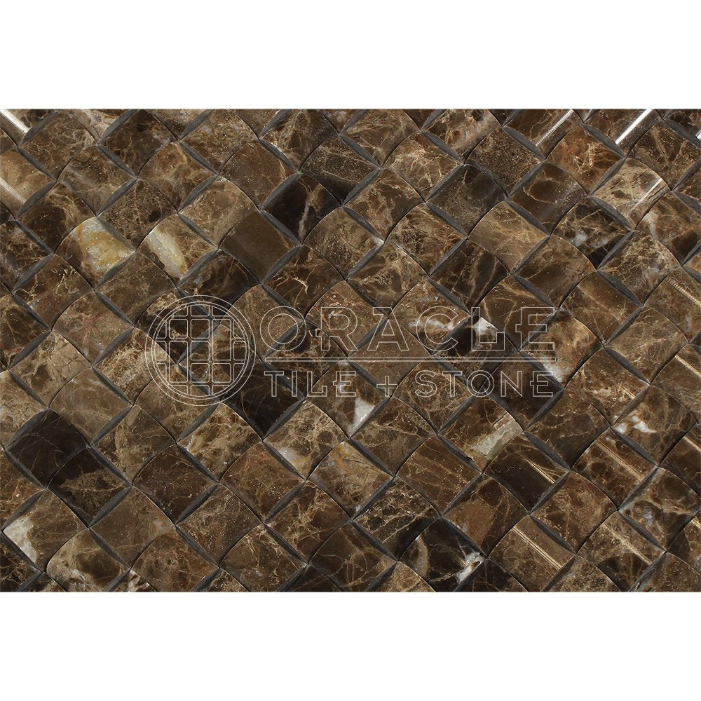 Emperador Dark Spanish Marble 3D Small Bread Mosaic, Polished - Tilefornia