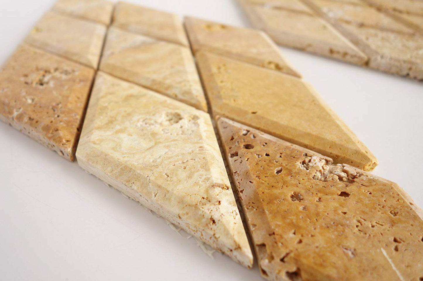 Gold Travertine Diamond / Rhomboid Honed & Beveled Mosaic Tiles - STANDARD QUALITY - Lot of 10 Sheets - Tilefornia
