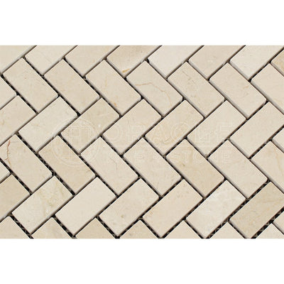Crema Marfil Marble Herringbone Mosaic Tile 1x2, Polished