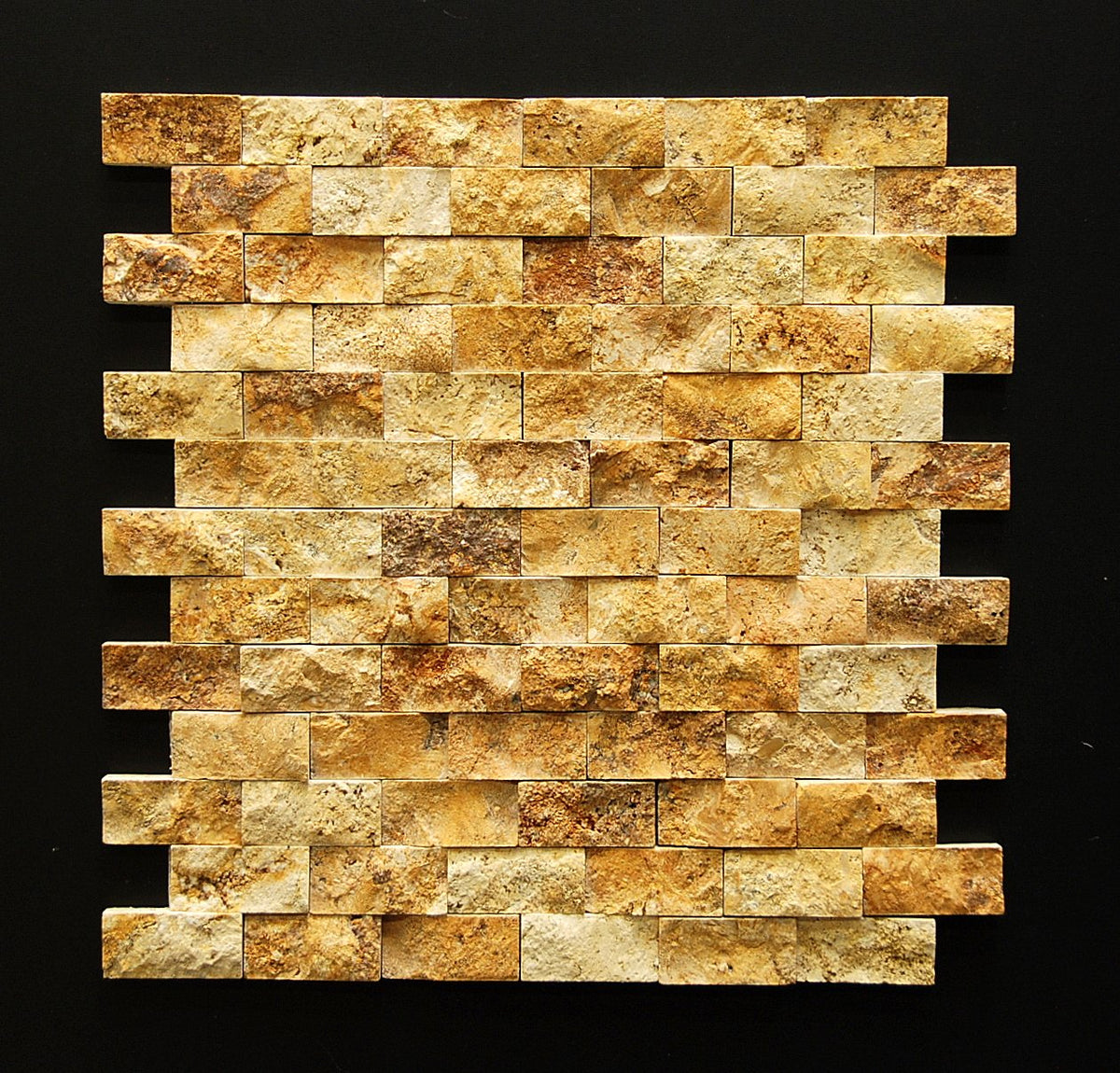 Gold/Yellow 1 X 2 Split Face Travertine Mosaic Tile - Tilefornia