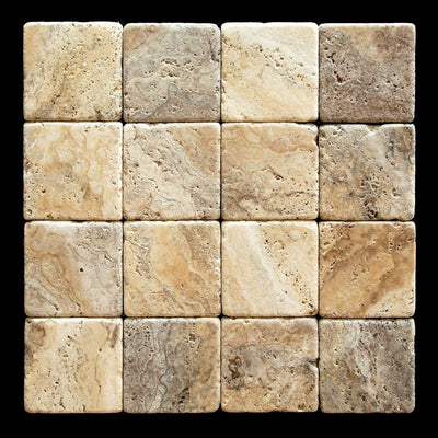 Beige Philadelphia Travertine Tile 4x4, Tumbled