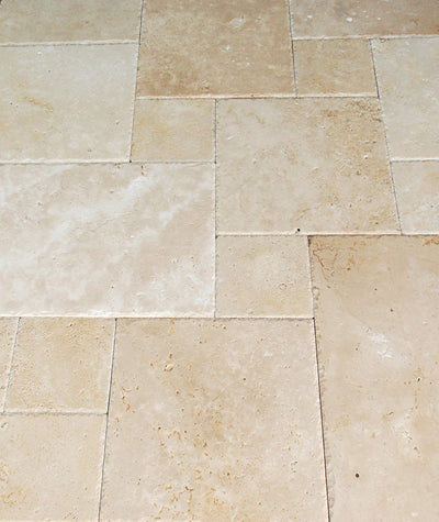 Cream Travertine French Pattern Tile (Versailles), Brushed & Chiseled
