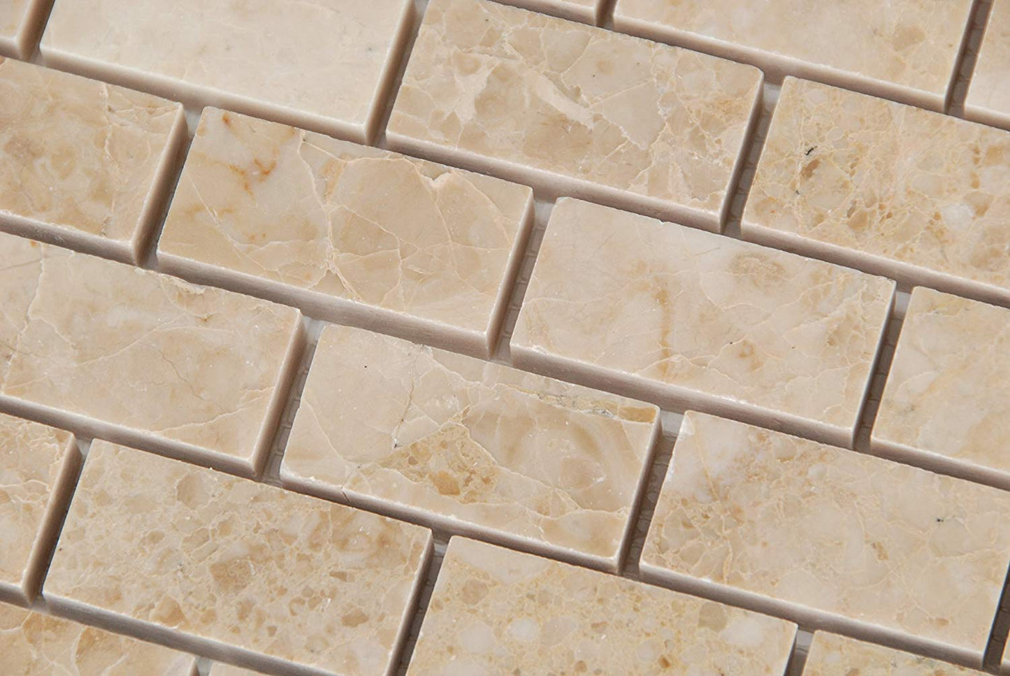 Crema Cappuccino Marble 1 X 2 Brick Polished Mosaic Tiles - Premium Quality (LOT of 5 SHEETS) - Tilefornia