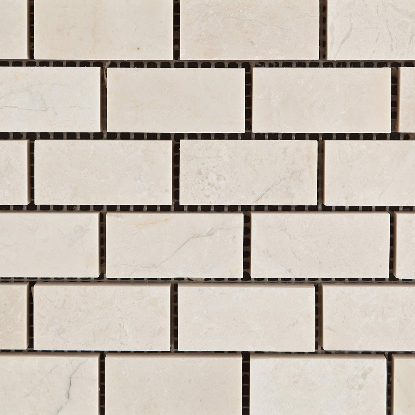 White Pearl / Botticino Marble 1 X 2 Polished Brick Mosaic Tile - Lot of 50 Sheets - Tilefornia