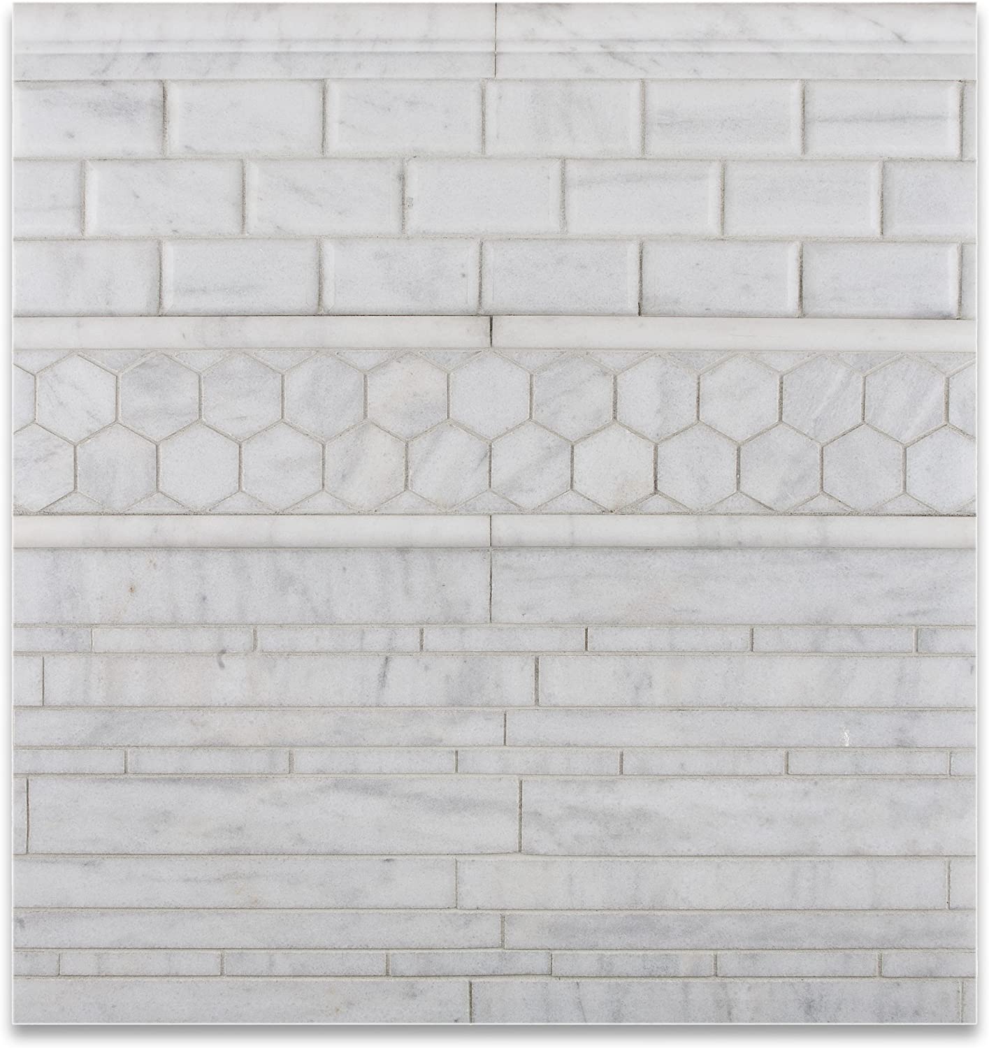 Bianco Venatino Marble 2 X 12 Polished OG-1 Chair Rail Trim - Lot of 50 pcs. - Tilefornia