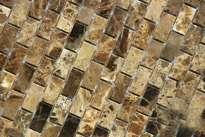Dark Emperador Marble Brick Mosaic Tile 5/8x1 1/4, Polished