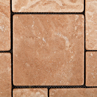 Brown Travertine Mini Pattern Mosaic Tile 6x6, Tumbled