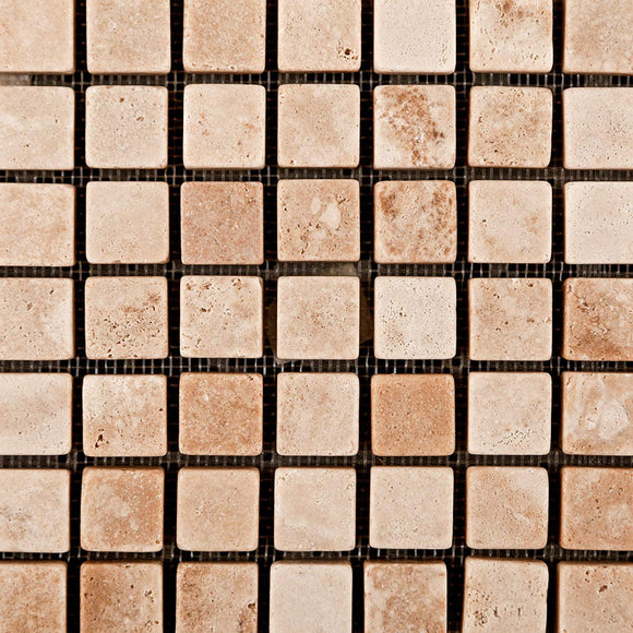 Andean Vanilla Peruvian Travertine 5/8 X 5/8 Tumbled Mosaic Tile - 6