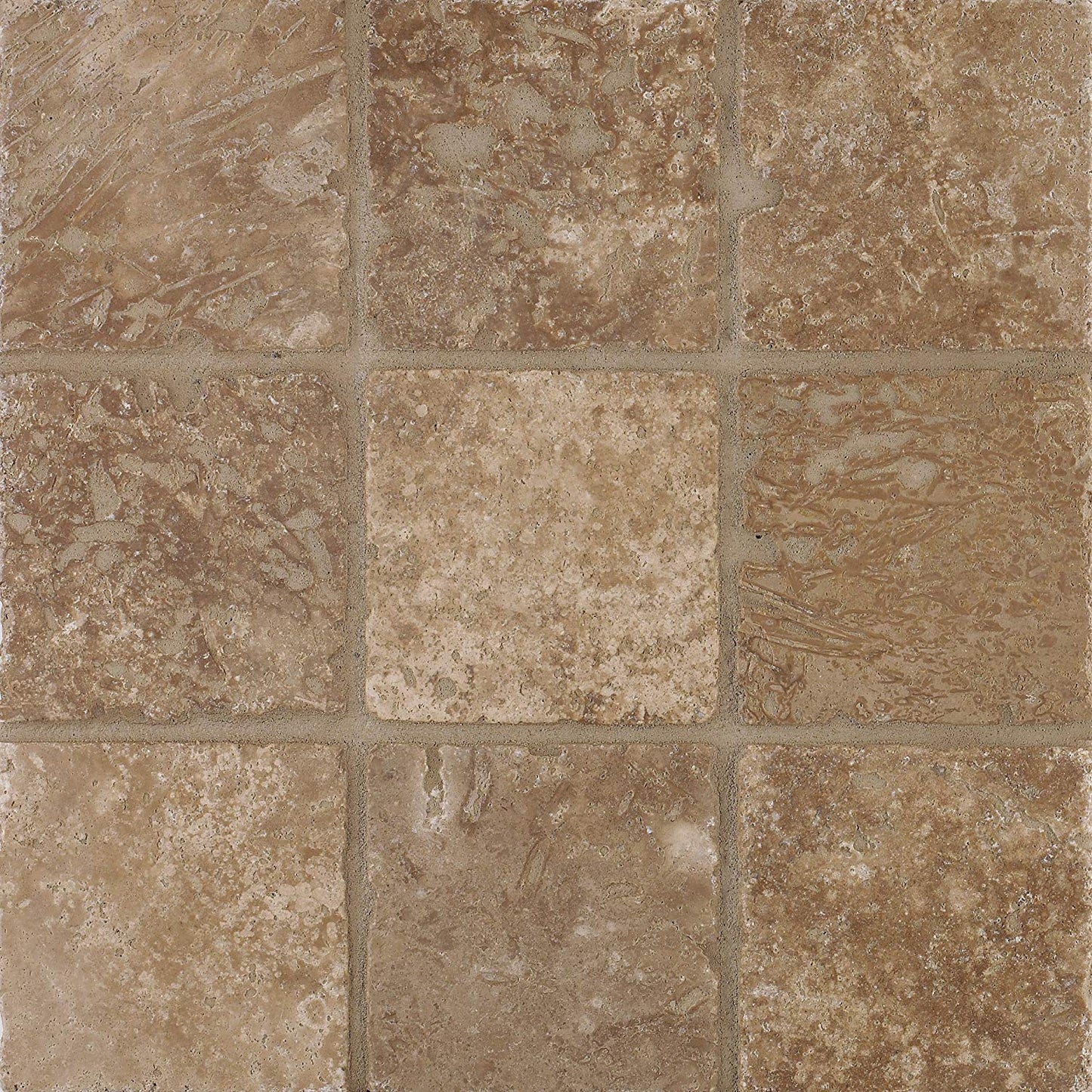 Arizona Tile 4 by 4-Inch Tumbled Travertine Tile, Mexican Noce, 10-Total Square Feet - Tilefornia