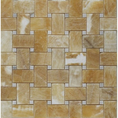 Honey Onyx Basketweave Mosaic Tile with White Dots, Polished