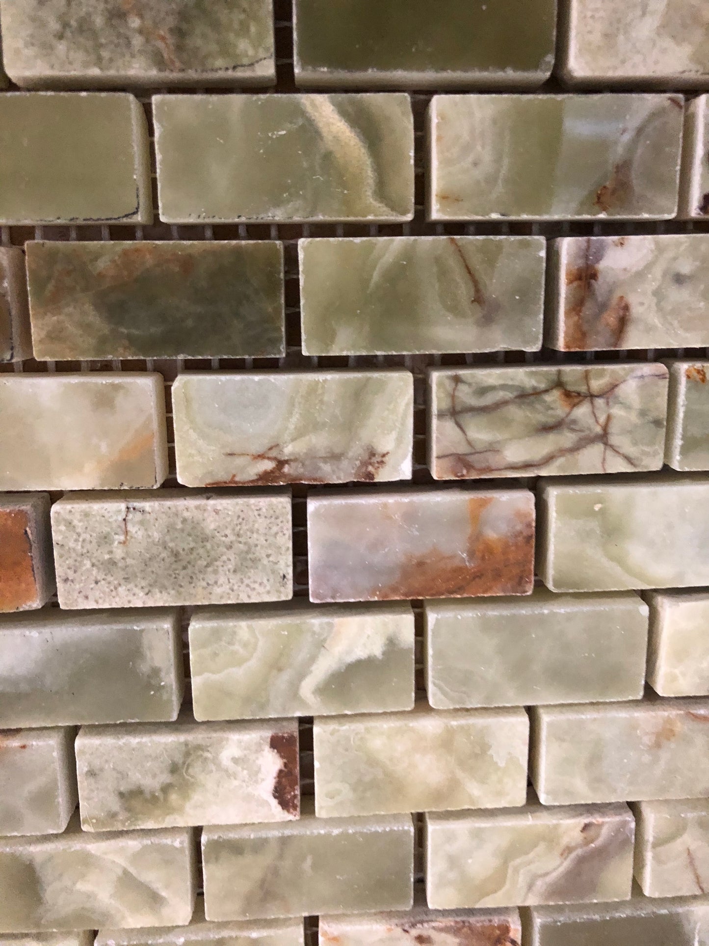 Multi Green Onyx Polished 5/8" X 1 1/8" Mini Brick Mosaic Tile on Mesh - Lot of 50 sq. ft. - Tilefornia