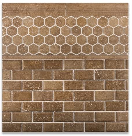 Noce Travertine Honed 2 1/2 X 12 OG-2 Chair Rail Liner Trim - Lot of 50 pcs. - Tilefornia
