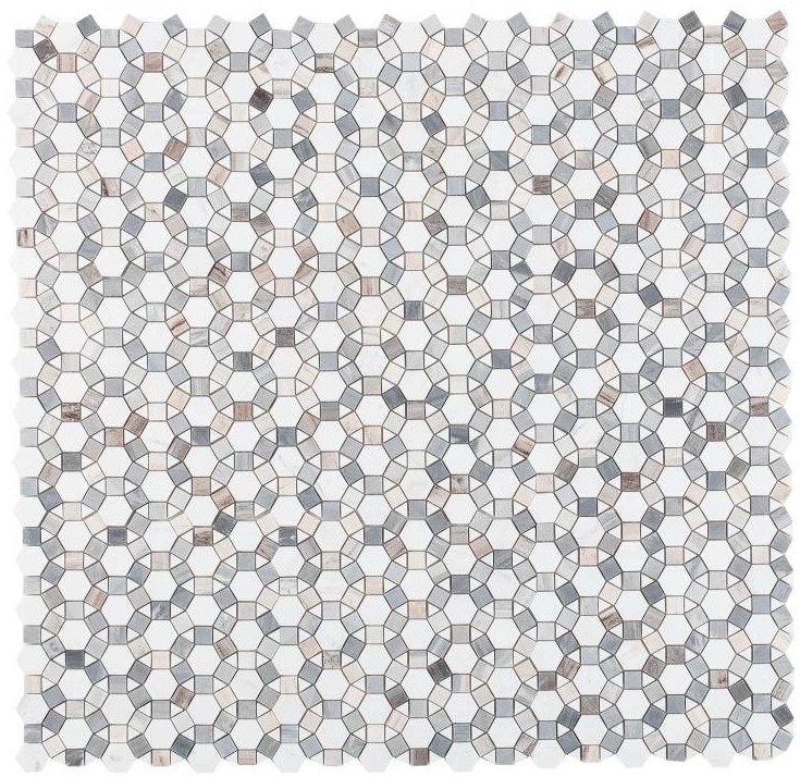 Granada Geometry Carrara & Blue Pallisandro Marble - Tilefornia