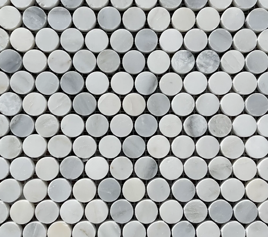 Oriental White (Eastern White) Marble Penny Round Mosaic Tile - Tilefornia