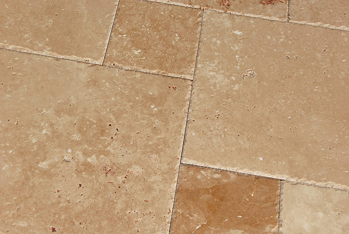 Warm Walnut Travertine Versailles French Pattern Premium Quality Field Tiles, Brushed and Chiseled (LOT of 88 SQ. FT. ( 11 BUNDLES )) - Tilefornia