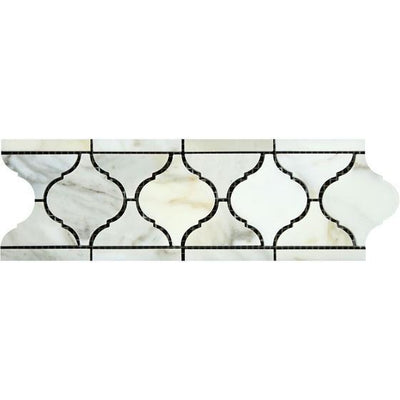 White Calacatta Gold Marble Lantern Border 4x12, Polished