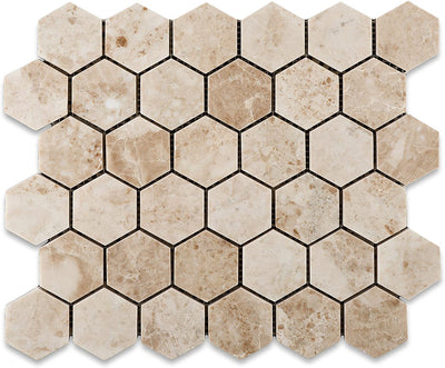 Cappuccino Marble Hexagon Mosaic Tile 2 in, Polished