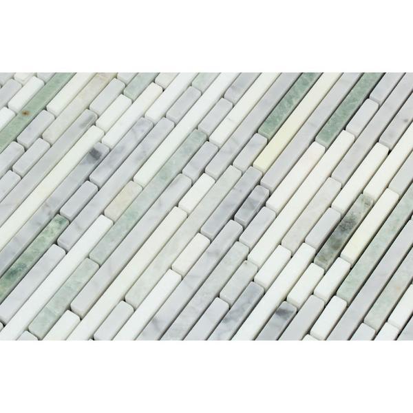 Tilefornia Thassos White & Carrara White & Green Marble Bamboo Sticks Strips - Tilefornia