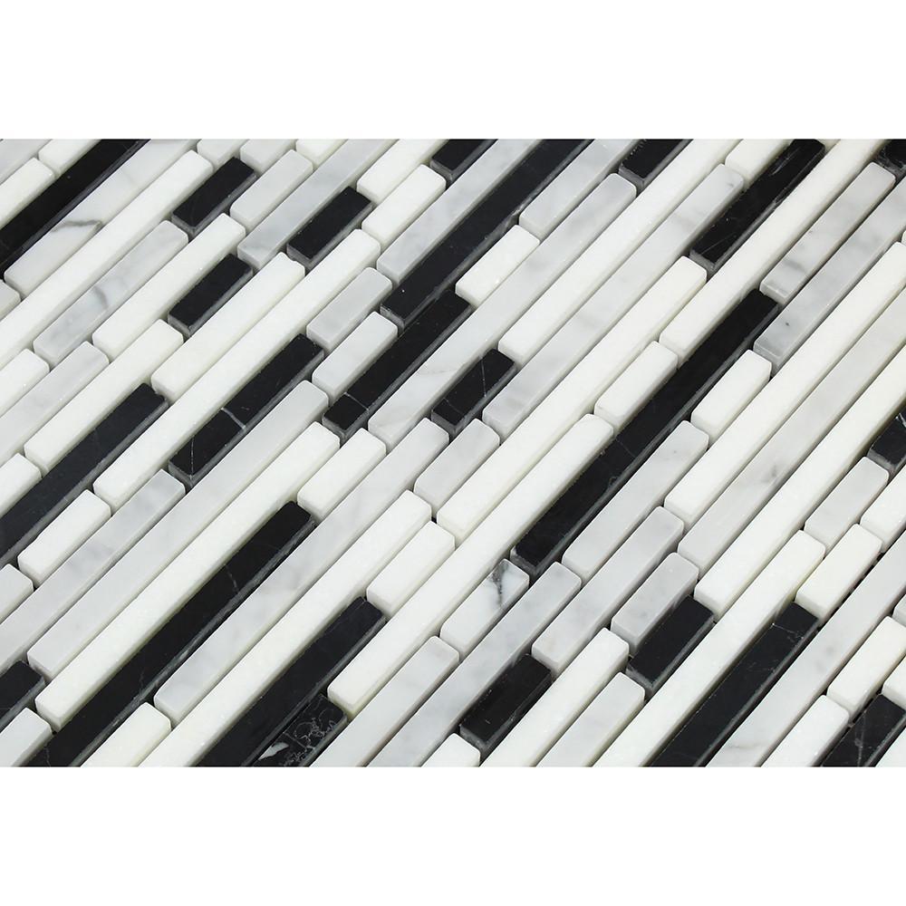 Tilefornia Thassos White & Carrara White & Black Marble Bamboo Sticks Strips - Tilefornia