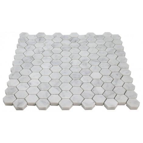 Tilefornia Italian Carrara White Marble 2" Hexagon Mosaic Tile Polished/Honed - Tilefornia