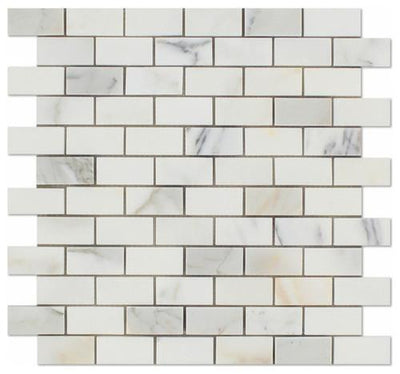 White Calacatta Gold Marble Mosaic Tile 1x2, Polished