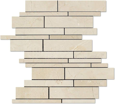 Crema Marfil Marble Random Strip Mosaic Tile 1 3/8x3 7/8, Polished