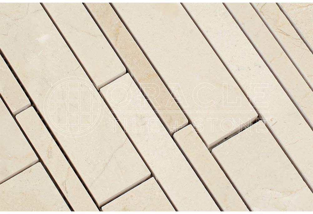Crema Marfil Spanish Marble Random Strip Mosaic Tile, Polished - Tilefornia