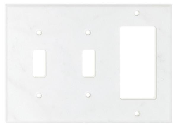 Tilefornia Carrara White Marble Double Toggle Rocker Switch Plate Polished/Honed - Tilefornia