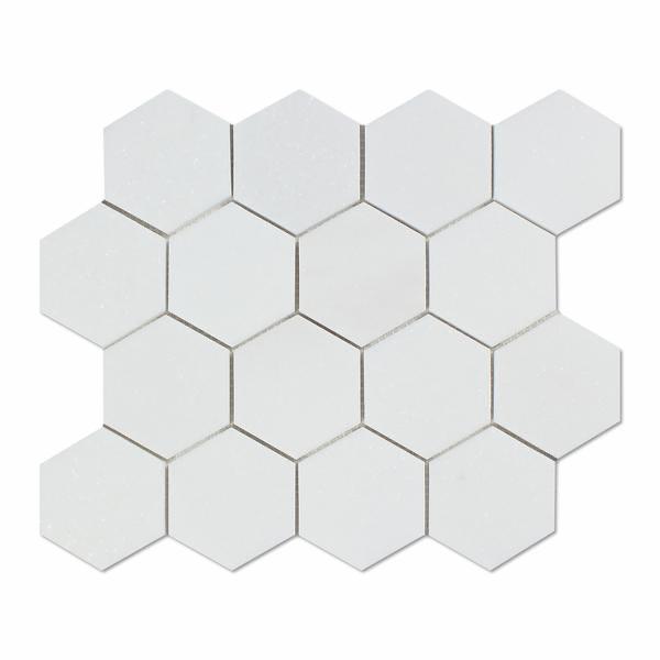 Tilefornia Thassos White 3" Hexagon Marble Mosaic - Tilefornia