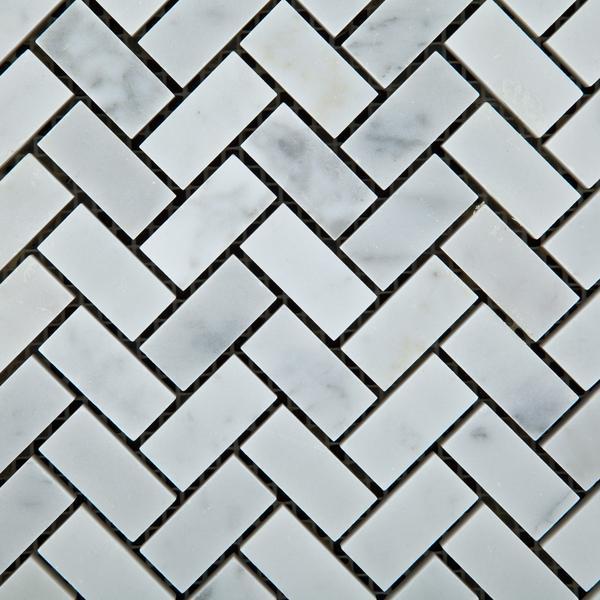 Tilefornia Italian Carrara White Marble Mini Herringbone Mosaic Tile Polished/Honed - Tilefornia