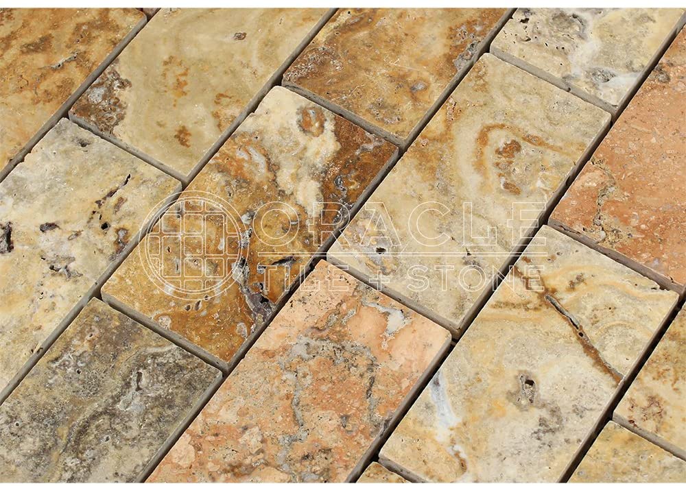 Scabos Travertine 2 X 4 Brick Mosaic Tile, POLISHED - Tilefornia